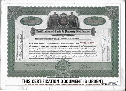 $196,103 - Certification of Cash and Property Notification