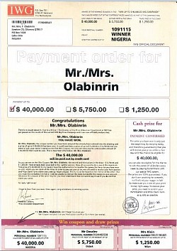 $40,000 - Payment Order - Original Address : No. 7, Ibrahim Str, Ijebu ode, Ogun State, Nigeria