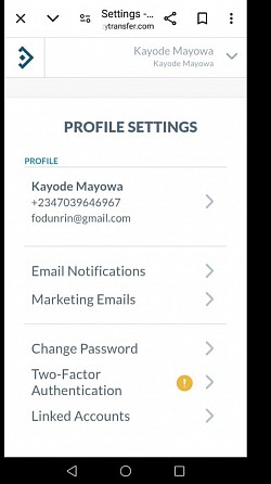Currency Transfer - Account Profile